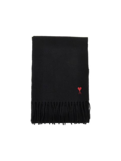AMI Paris Ami Ami De Coeur Embroidery Wool Scarf Black