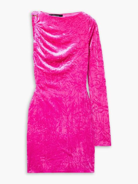 VERSACE One-shoulder open-back crushed-velvet mini dress