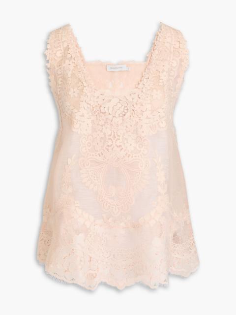 Zimmermann Guipure lace-paneled linen and silk-blend gauze tank