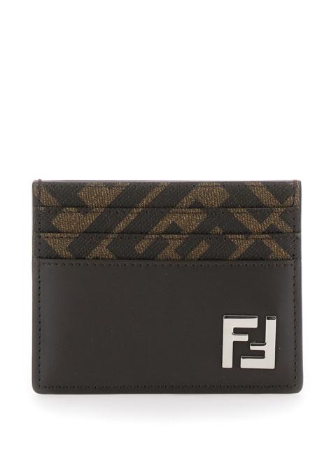 FENDI Fendi Men Brown Card-Holder With Squared Ff Motif In Leather And Ff Canvas Man