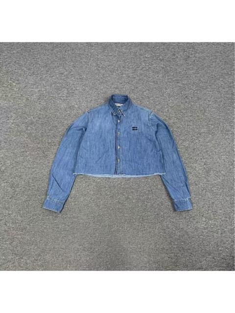 Miu Miu Miu Miu Embroidered-logo Cropped Denim Shirt in Blue