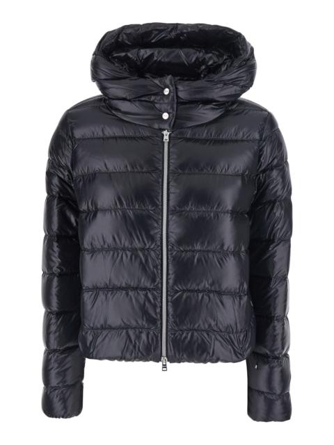 Herno Herno Women Black Short Down Jacket With Hood And Metal Plate On The Back In Tech Fabric Woman