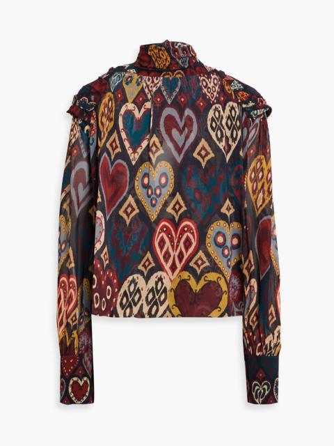 FARM RIO Tie-back cutout printed chiffon blouse