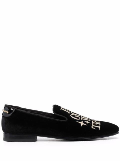 PHILIPP PLEIN Money-embroidered velvet loafers