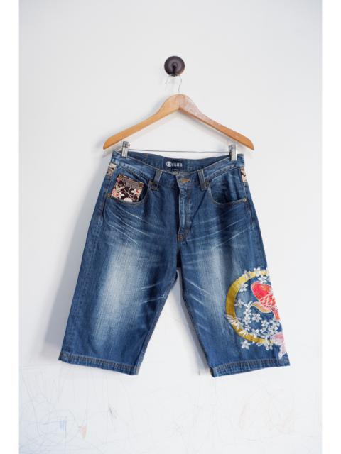 Japanese Brand - Vintage Y2K Kara Kuri Embroidered Denim Shorts
