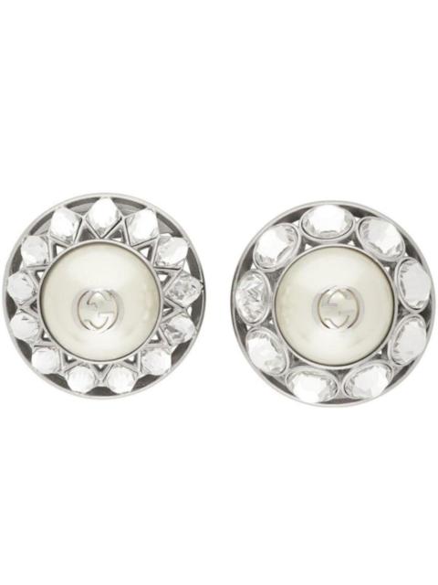 GUCCI Silver Crystal & Pearl Interlocking G Earrings