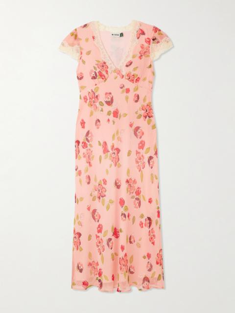 RIXO Clarice Lace-trimmed Appliquéd Floral-print Georgette Midi Dress