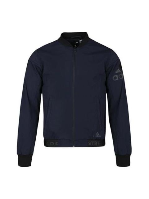 adidas Men's adidas Logo Printing Baseball Blue Aviator Jacket DW4619