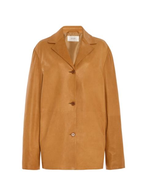 The Row Fabian Leather Jacket brown