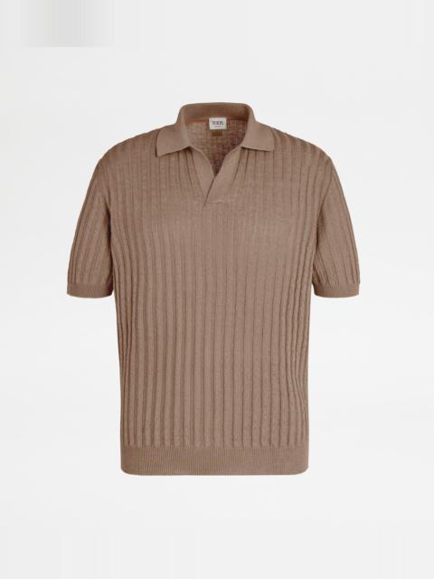 Tod's POLO SHIRT IN LINEN KNIT - PINK