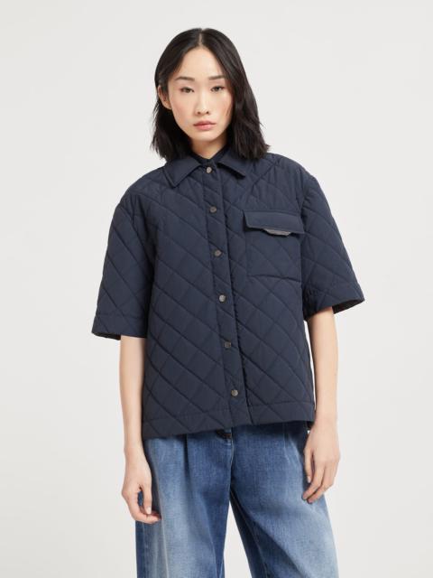 Brunello Cucinelli Water-resistant techno cotton short sleeve outerwear jacket with Thermore® padding and shiny flap de