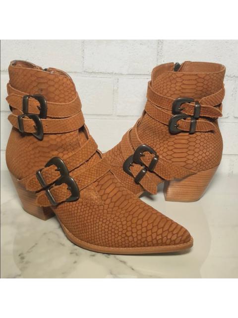 Other Designers Matisse Harvey Snake Embossed Buckle Boot in Tan