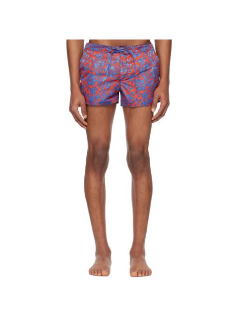 ERL Orange & Blue Printed Nylon Swim Shorts