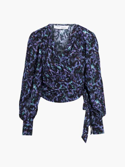 Other Designers Azza pleated printed crepe de chine wrap top