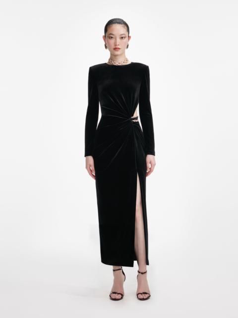 self-portrait Black Velvet Embellished Midi Dress