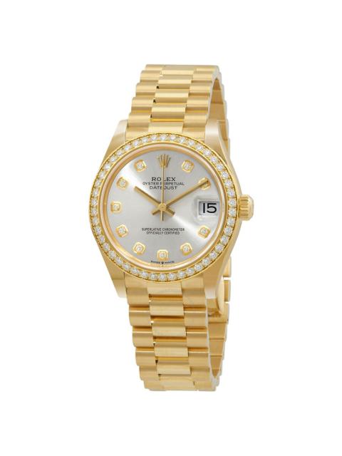 ROLEX Rolex Datejust 31 Automatic Silver Diamond Dial Ladies 18kt Yellow Gold President Watch 278288SDP