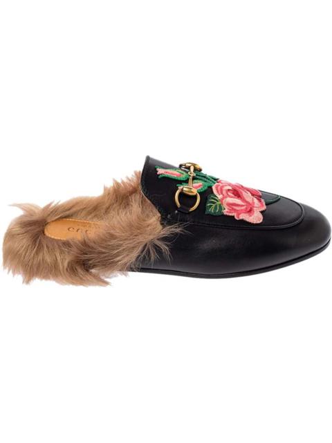 GUCCI Gucci Floral Embroidered Princetown Mules Black (Women's)