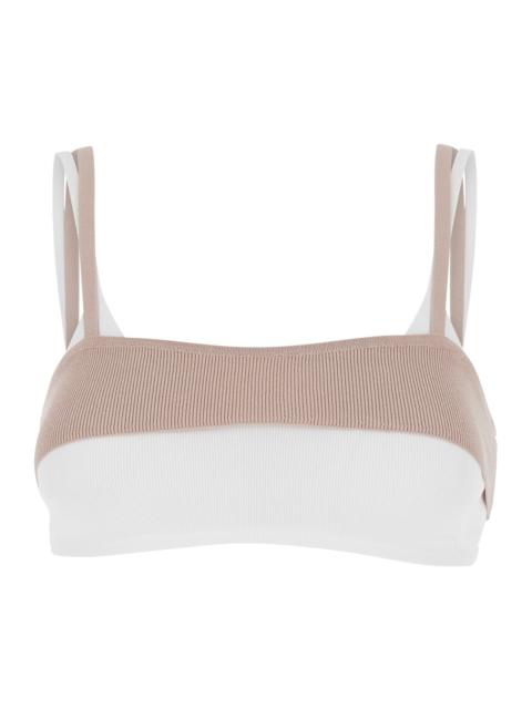 Diesel Diesel Women Beige Top With Bicolor Spaghetti Straps And Rectangular Nackline In Viscose Blend Woman