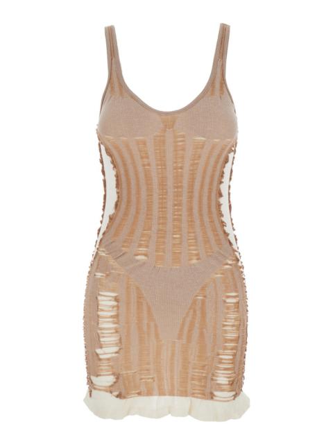 Diesel Women 'M-Calimera' Beige Dress With Insert Design And Second Skin Effect In Cotton Blend Woma