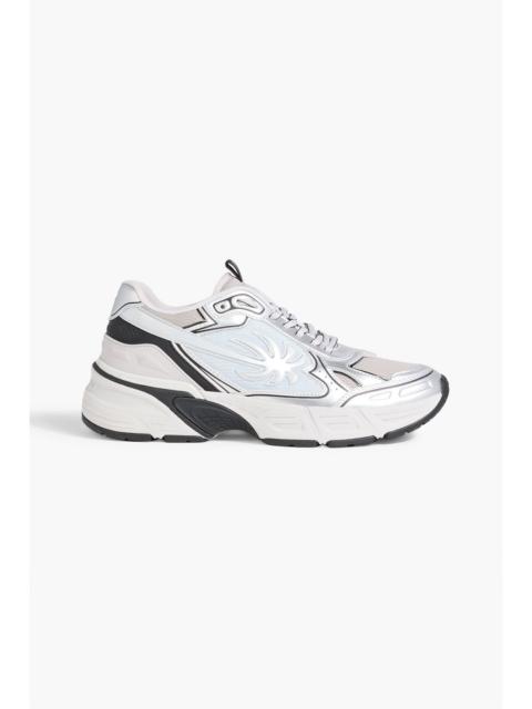 Palm Angels Metallic leather and mesh sneakers
