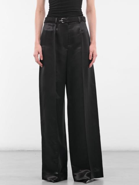 GRACE LING Black Liquid Satin Wide Trousers