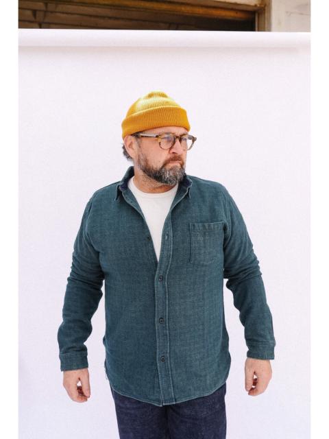 Pure Blue Japan 2235-GR PURE BLUE JAPAN INDIGO OVER-DYED COTTON TWEED CHECK SHIRT - GREEN