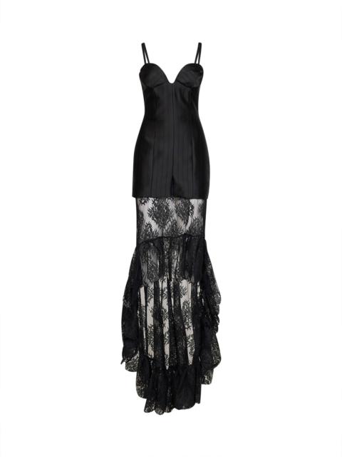 GIUSEPPE DI MORABITO Giuseppe Di Morabito Women Black Striped Satin Jacquard Bustier Dress With Lace Skirt