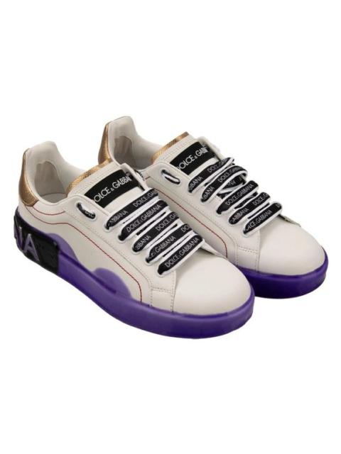 Dolce & Gabbana DG Logo Lace Sneaker Shoes PORTOFINO White Purple Gold 36 13384