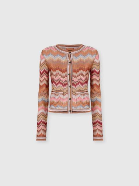 Missoni Snake-Pattern Viscose Chevron Cardigan with Patch Pockets