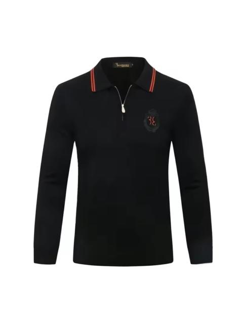 Other Designers Men's Black Fine-Knit Polo Sweater