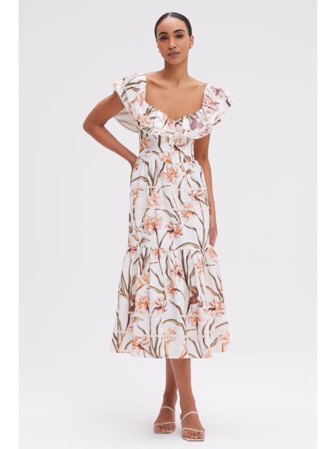 PatBO BOTANIC RETRO FLUTTER MIDI DRESS