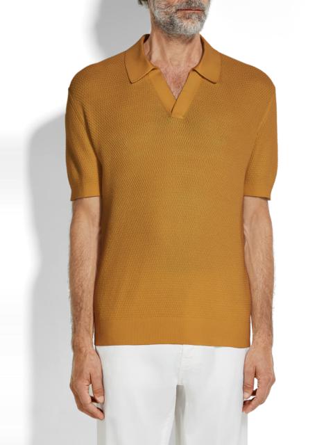 ZEGNA ZEGNA Premium Waffle Knit Cotton Polo Sweater in Dark Yellow Solid at Nordstrom