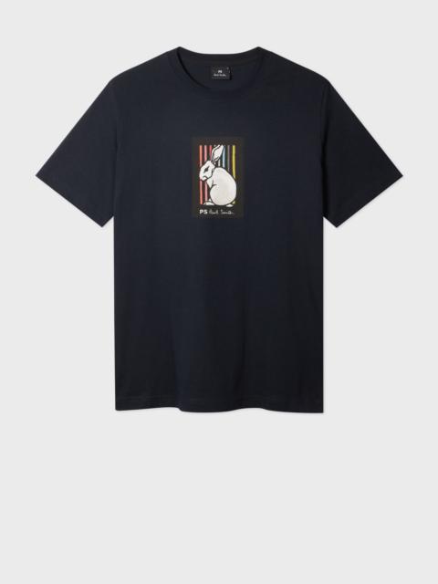 Paul Smith Dark Navy Cotton 'Rabbit Stripe' Print T-Shirt