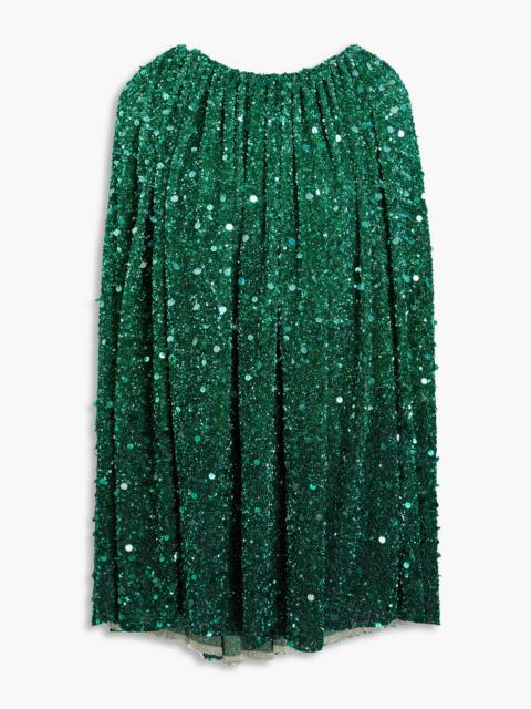Oscar de la Renta Cape-effect sequined tulle mini dress
