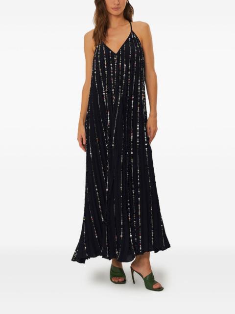 FARM RIO embroidered-stones pleated maxi dress