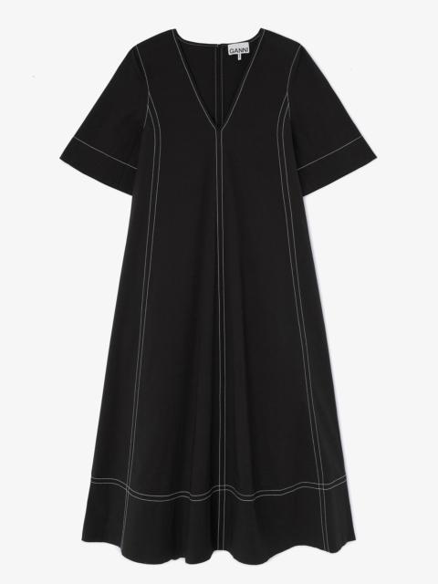 GANNI BLACK COTTON A-LINE DRESS