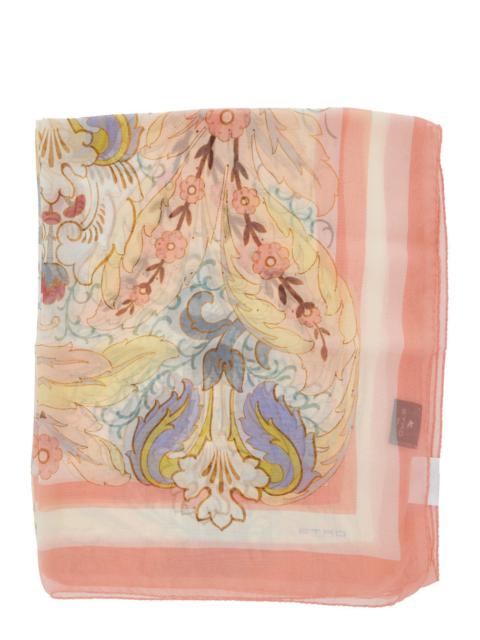 Etro Women Multicolor Rectangular Scarf With All-Over Floral Motif And Logo Patch On The Side In Sil
