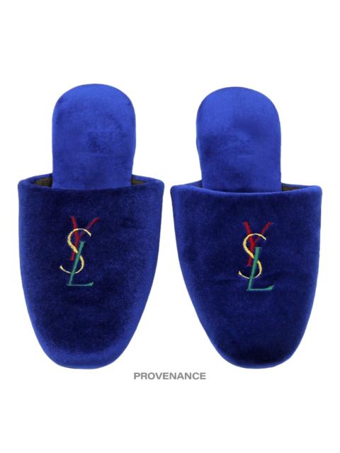 SAINT LAURENT Yves Saint Laurent YSL Logo Slipper - Blue Velour