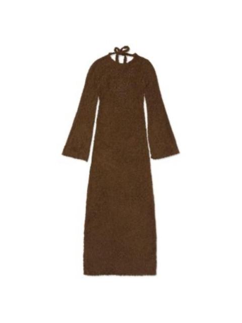 Other Designers NWT Honor The Gift Brown Fuzzy Knit‎ Maxi Dress Long Sleeve Open Tie-Back Medium