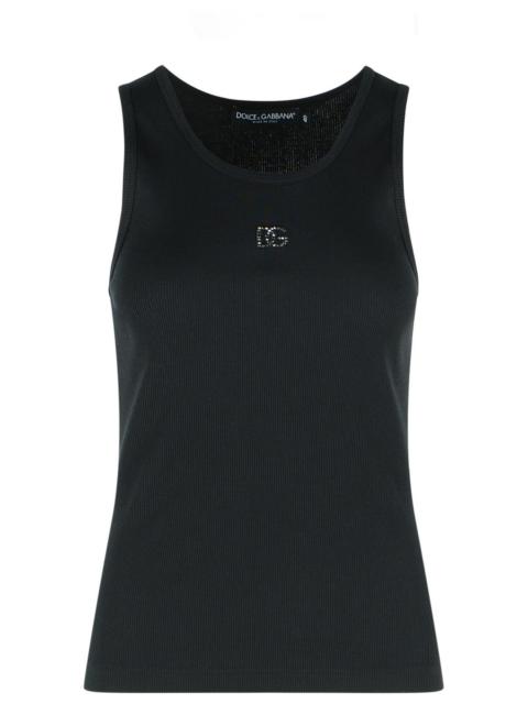 Dolce & Gabbana Dolce & Gabbana Tank Top In Textile Glass And Black Polyetsere Women