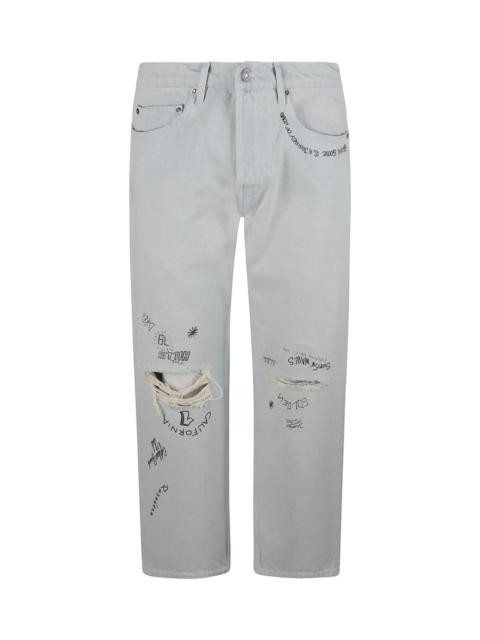 Destroyed Effect Straight Leg 5 Pockets Jeans