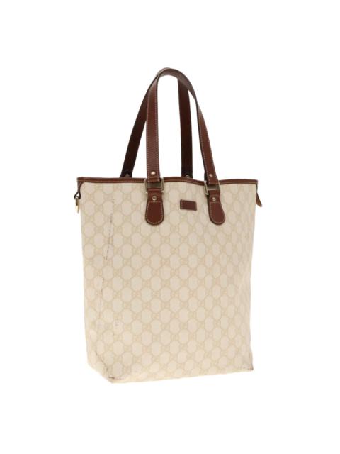 GUCCI GG Supreme Tote Bag Pvc Leather Gold White
