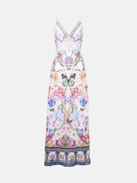 CAMILLA Crystal-embellished linen slip dress