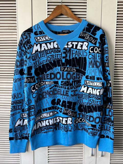 CHANEL Chanel 24A Métiers d'Art Blue Letter Graffiti Knit Sweatshirt