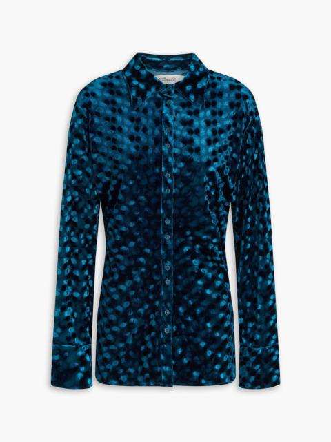 DIANE VON FURSTENBERG Soluck ruched printed stretch-velvet shirt