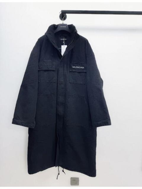 BALENCIAGA Balenciaga Black Cotton Logo-Print Oversized Parka