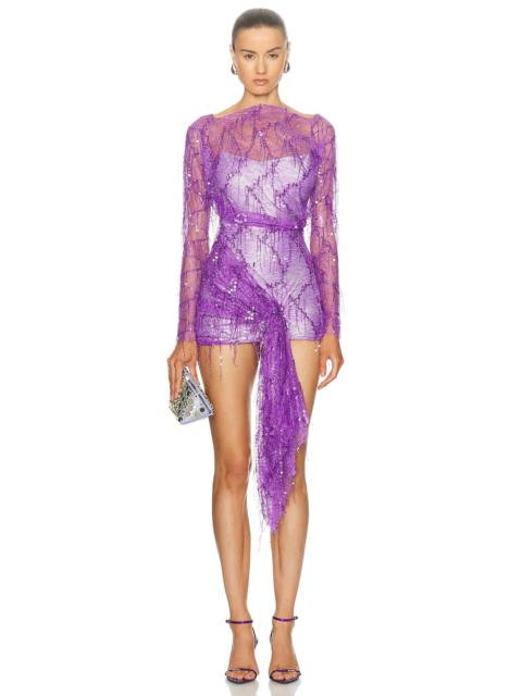 CHRISTOPHER ESBER Encased Beaded Ivy Lace Long Sleeve Mini Dress