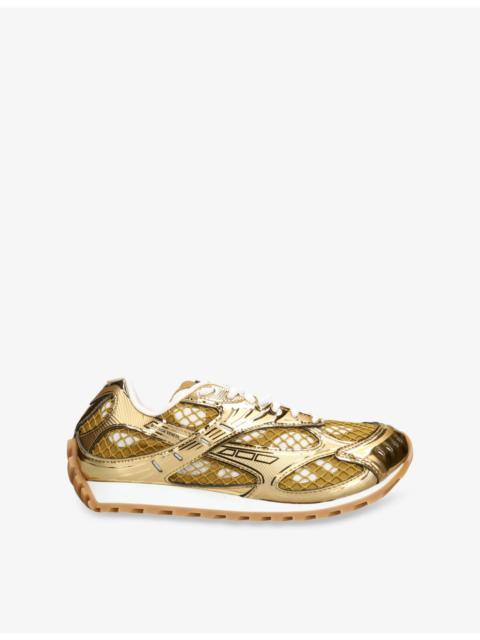 Bottega Veneta Orbit Metallic Low-Top Technical Mesh and Leather Trainers