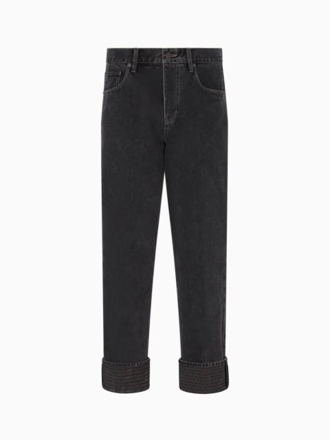 EMPORIO ARMANI J73 LOOSE-FIT DENIM JEANS WITH LOGO TURN-UPS