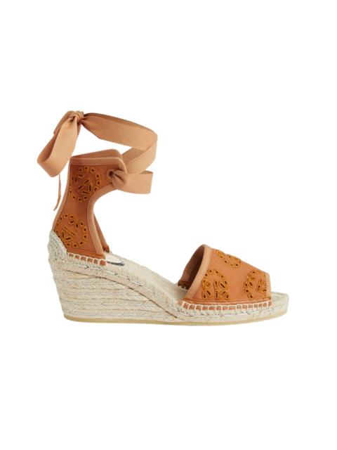 GUCCI Gucci Interlocking G Platform Espadrilles in Brown Canvas Ribbon Tie